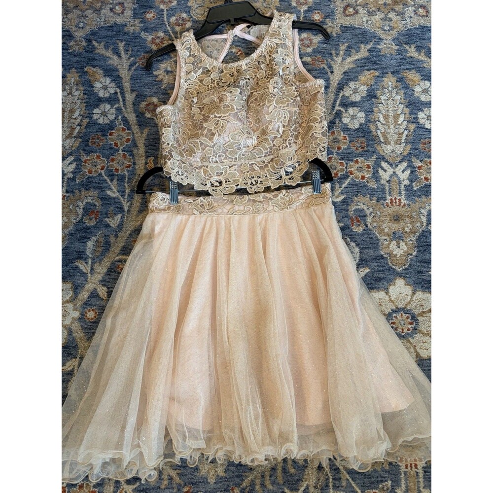 AS U WISH Women’s 2pc Pink Lace Crop Top & Tulle Skirt Set Floral L